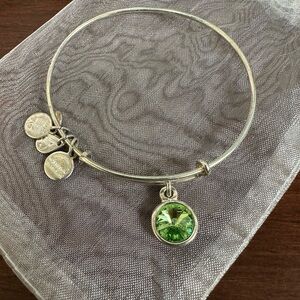 Alex & Ani silver bangle bracelet with green stone